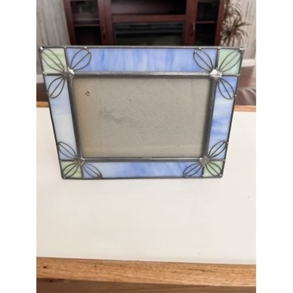 Stained  Glass Photo Picture Frame Malden Hand Made Stained Glass Blue ‎ Green